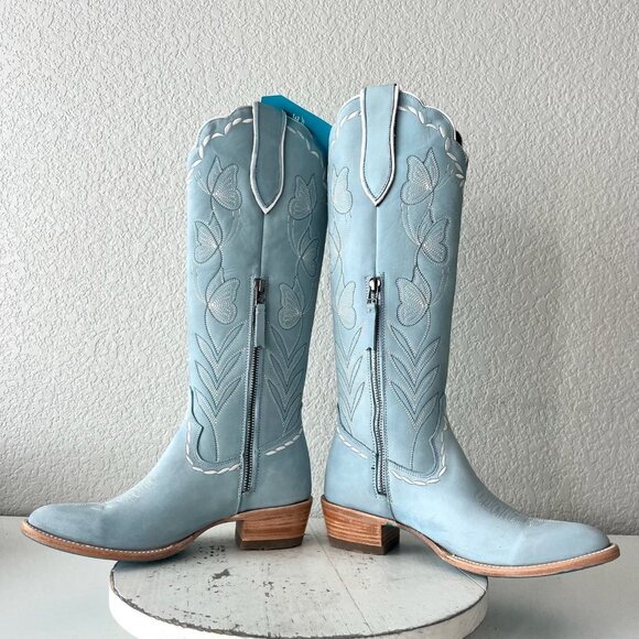 Lane SWEET MEMORIES Knee High Womens Cowboy Boots 6.5 Light Blue Cowgirl Western - Picture 7 of 13